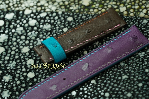 Watch Strap Bespoke／ウォッチストラップ(時計ベルト)・菱目打ちハンドステッチ(手縫い)／HERMES same(エルメス)オーストリッチ × 裏地クロコダイル／コバ(切り目)磨き仕上げ／フルオーダーメイド(ビスポーク)